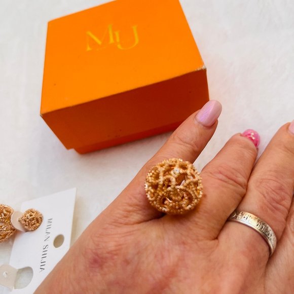 NIB Double sided Rose gold color Filigree ball studs/Front-Back Earrings - Picture 9 of 10